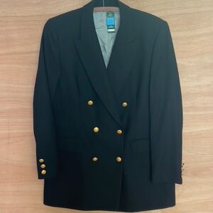 NWT St Michael from Marks & Spenser wool women's blazer US 12 black gold buttons